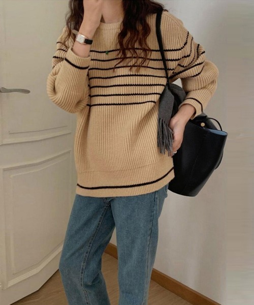 Miniministore(ミニミニストア)の「ボーダー柄ニットプルオーバー レディース(ニット/セーター・レディース・アイボリー/ネイビー/ベージュ・フリー)」の6枚目の写真