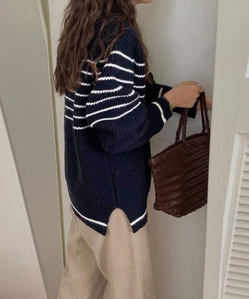 Miniministore(ミニミニストア)の「ボーダー柄ニットプルオーバー レディース(ニット/セーター・レディース・アイボリー/ネイビー/ベージュ・フリー)」の9枚目の写真