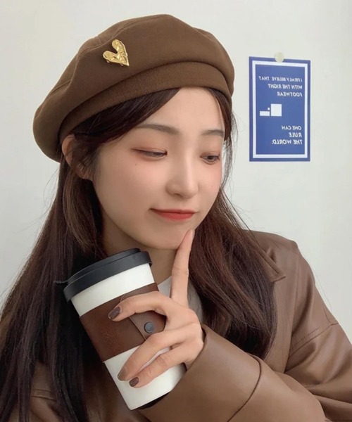 TONE SELECT GOODS（トーンセレクトグッズ）の「pur chouchou/ハートモチーフ  ベレー帽 P4161（ハンチング/ベレー帽・レディース・ベージュ/ブラウン/ダークブラウン/ブラック・FREE）」の3枚目の写真