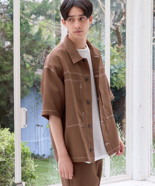 Xlarge ラージ　ブラウン ステッチワークシャツ・パンツ Xlarge ラージ ブラウン ステッチワークシャツ・パンツ