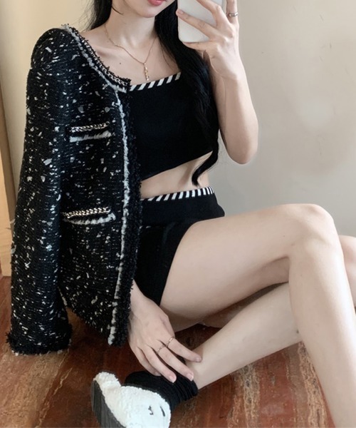 Miniministore（ミニミニストア）の「キャミソール ミニスカート セットアップ（スーツスカート・レディース・ブラック/ホワイト・FREE）」の9枚目の写真