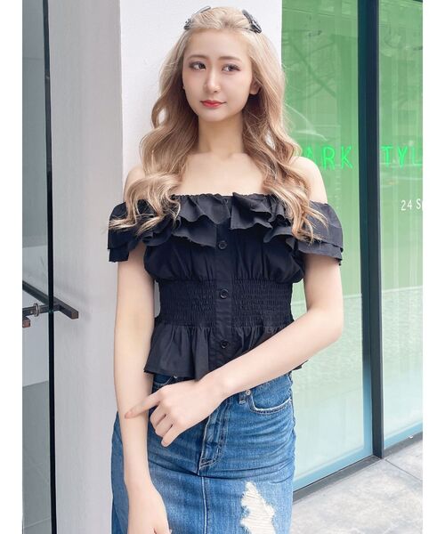 GYDA（ジェイダ）の「2WAYフリルオフショルブラウス（シャツ/ブラウス・レディース・オフホワイト/ブラック/その他1・FREE）」の15枚目の写真