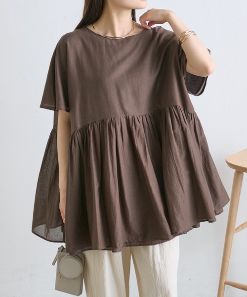 PUAL CE CIN（ピュアルセシン）の「【WEB限定】インドボイルチュニック（シャツ/ブラウス・レディース・ブルー/オフホワイト/ブラック/ブラウン・FREE）」の6枚目の写真