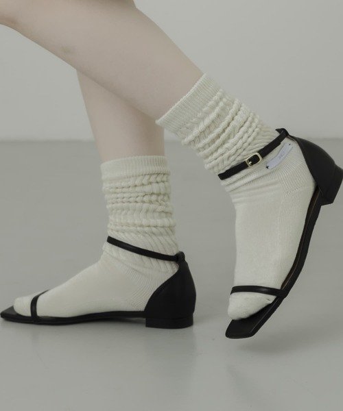 SMELLY(スメリー)の「ムジリブルーズソックス(ソックス/靴下・レディース・アイボリー/ブラック/グレー・23-25)」の2枚目の写真