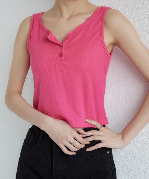 セール】フロントボタンリブタンクトップ（タンクトップ）｜MAISON DE