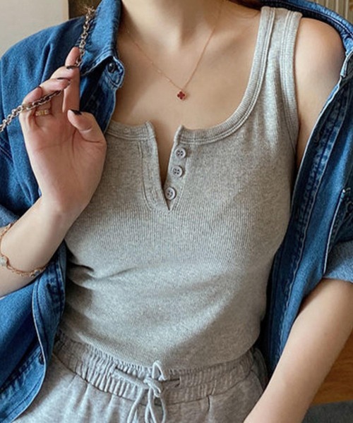 MAISON DE THERESE（メゾン ド テレーズ）の「フロントボタンリブタンクトップ（タンクトップ・レディース・ブルー/グレー/ローズ/ブラック/ピンク/ホワイト・S/M/L）」の16枚目の写真