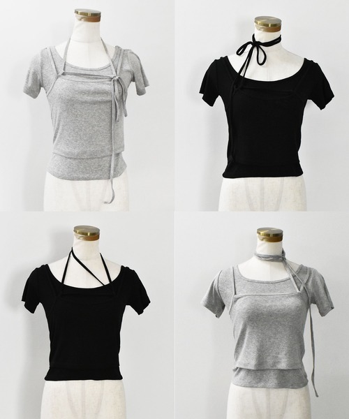 レイヤードストラップTシャツ セール】【ZOZO限定】レイヤード風ストラップTシャツ/layerd