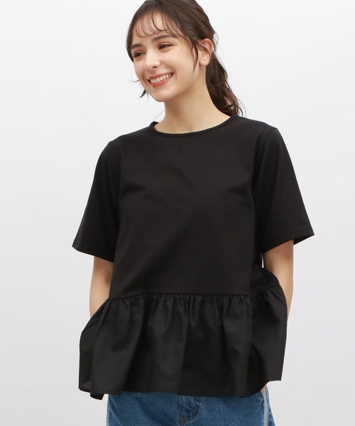 LAKOLE(ラコレ)の「布帛切り替えT / 115406(Tシャツ/カットソー・レディース・ブラック/オフホワイト/ブルー・SMALL/MEDIUM)」の1枚目の写真