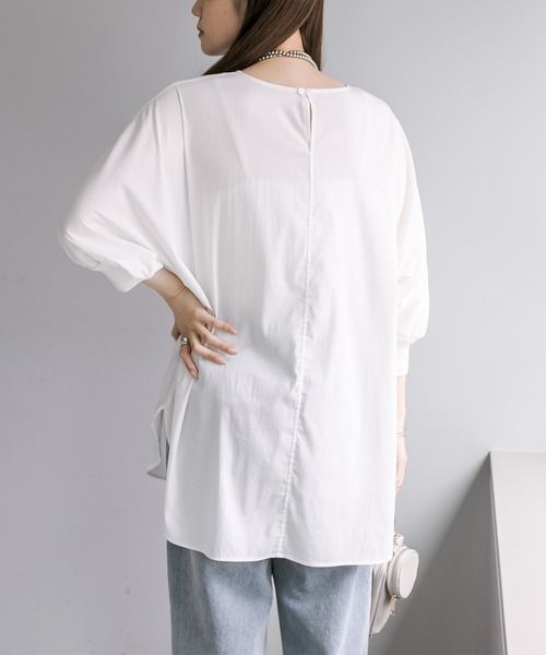 PUAL CE CIN(ピュアルセシン)の「万能ハーフスリーブブラウス(シャツ/ブラウス・レディース・チャコールグレー/ベージュ/オフホワイト・FREE)」の6枚目の写真