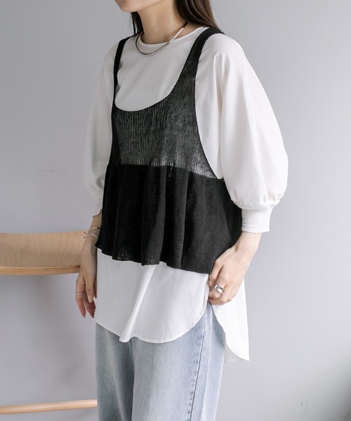 PUAL CE CIN(ピュアルセシン)の「万能ハーフスリーブブラウス(シャツ/ブラウス・レディース・チャコールグレー/ベージュ/オフホワイト・FREE)」の12枚目の写真