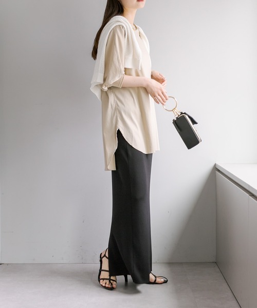 PUAL CE CIN(ピュアルセシン)の「万能ハーフスリーブブラウス(シャツ/ブラウス・レディース・チャコールグレー/ベージュ/オフホワイト・FREE)」の20枚目の写真