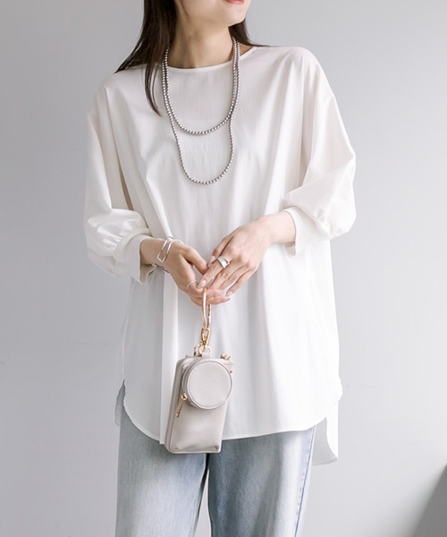 PUAL CE CIN(ピュアルセシン)の「万能ハーフスリーブブラウス(シャツ/ブラウス・レディース・チャコールグレー/ベージュ/オフホワイト・FREE)」の4枚目の写真