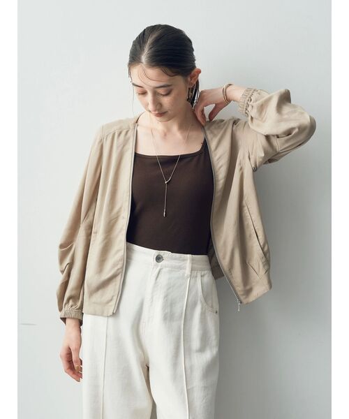 YECCA VECCA（イェッカヴェッカ）の「レーヨン麻ZIPジャケット（その他アウター・レディース・ベージュ/スモーキーグリーン系/ブラック・FREE）」の2枚目の写真