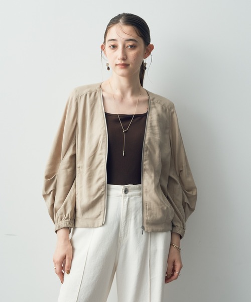 YECCA VECCA（イェッカヴェッカ）の「レーヨン麻ZIPジャケット（その他アウター・レディース・ベージュ/スモーキーグリーン系/ブラック・FREE）」の4枚目の写真