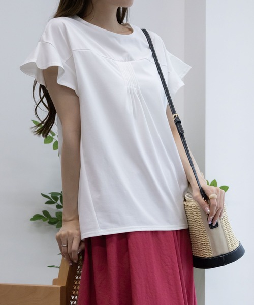 HusHusH（ハッシュアッシュ）の「【 UVカット 吸水速乾 】 HusHusH ハッシュアッシュ フレアスリーブTシャツ（Tシャツ/カットソー・レディース・チャコールグレー/ブラック/ホワイト・M/L）」の2枚目の写真