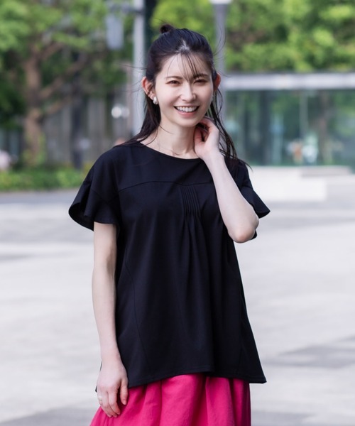 HusHusH（ハッシュアッシュ）の「【 UVカット 吸水速乾 】 HusHusH ハッシュアッシュ フレアスリーブTシャツ（Tシャツ/カットソー・レディース・チャコールグレー/ブラック/ホワイト・M/L）」の10枚目の写真