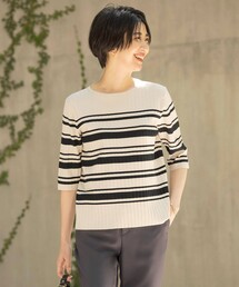 【洗える】レーヨンエリートストレッチ ボーダー ニット