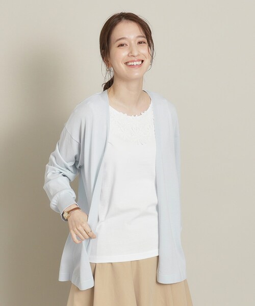 ITS'DEMO（イッツデモ）の「◆【UV／冷感／アンチピリング／手洗い可】着流しニットカーディガン（カーディガン/ボレロ・レディース・ブルー/ブラック/オフホワイト/サックスブルー/ベージュ・00）」の4枚目の写真