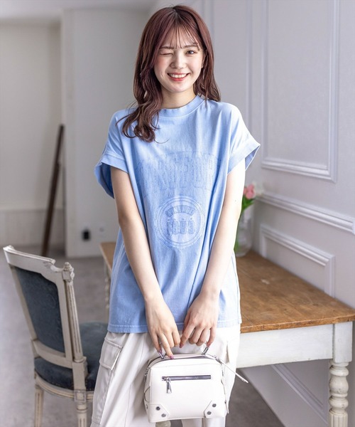 clear(クリア)の「フレンチスリーブプリントTシャツ(Tシャツ/カットソー・レディース・アイボリー/サックスブルー/チャコールグレー・F)」の13枚目の写真