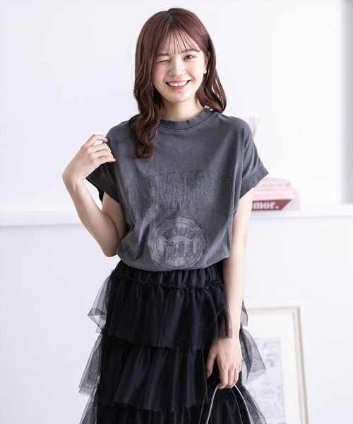 clear(クリア)の「フレンチスリーブプリントTシャツ(Tシャツ/カットソー・レディース・アイボリー/サックスブルー/チャコールグレー・F)」の15枚目の写真