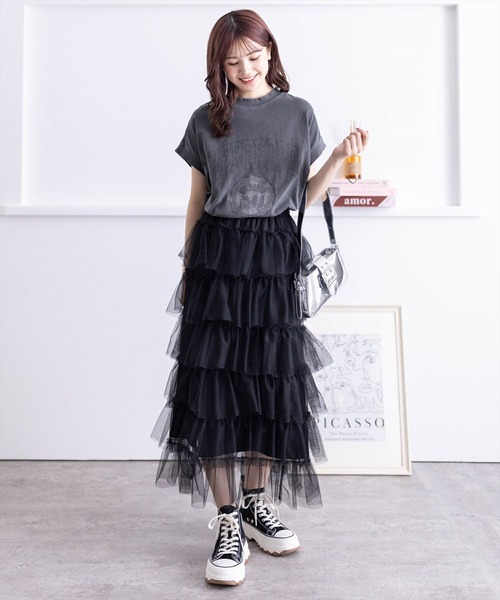 clear(クリア)の「フレンチスリーブプリントTシャツ(Tシャツ/カットソー・レディース・アイボリー/サックスブルー/チャコールグレー・F)」の16枚目の写真