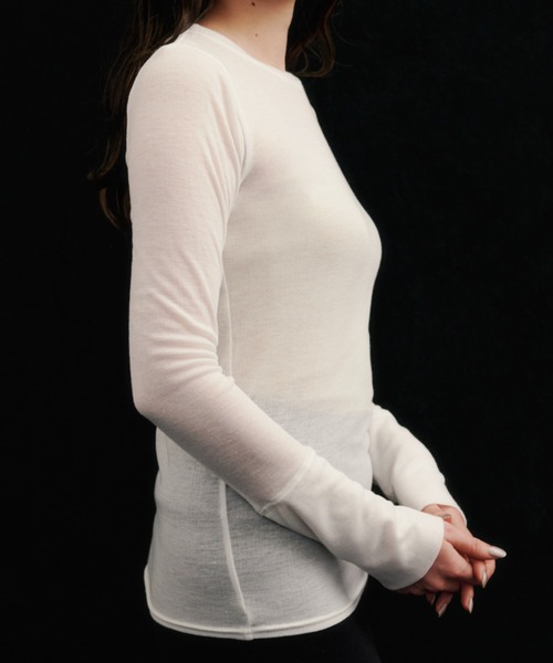 kiehtova（キエトヴァ）の「【kiehtova】sheer long tops シアー ロング トップス　カットソー（Tシャツ/カットソー・レディース・カーキ/ブルー/ブラック/ホワイト/グレー・FREE）」の8枚目の写真