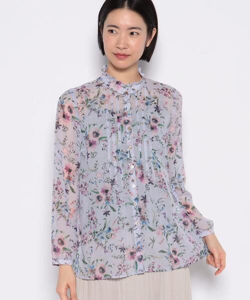 Leilian（レリアン）の「花柄スタンドネックブラウス（シャツ/ブラウス・レディース・ライラック/ライム・9/7/13）」の2枚目の写真