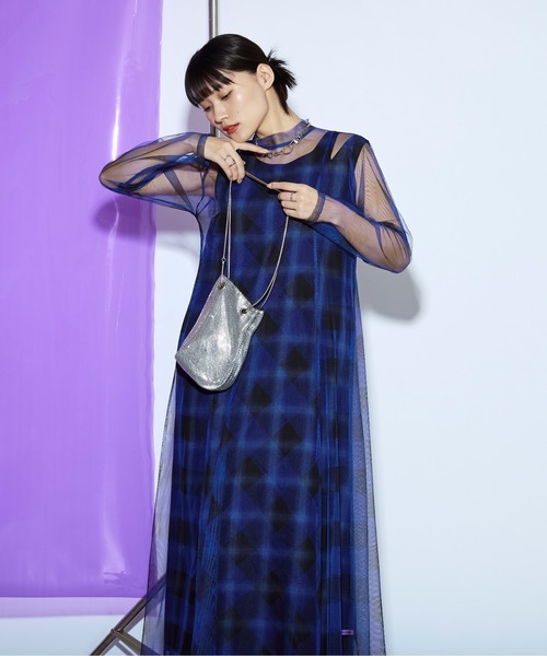 新品未使用　AS刺繍入り黒と紫のチェックワンピース 130cm セール】2SET Multi-use シアーチェックワンピース（ワンピース