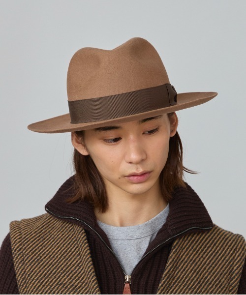 OVERRIDE（オーバーライド）の「OVERRIDE  FELT FEDORA L.BRIM / オーバーライド（ハット・メンズ・ブラウン/ブラック・58cm/60cm）」の14枚目の写真