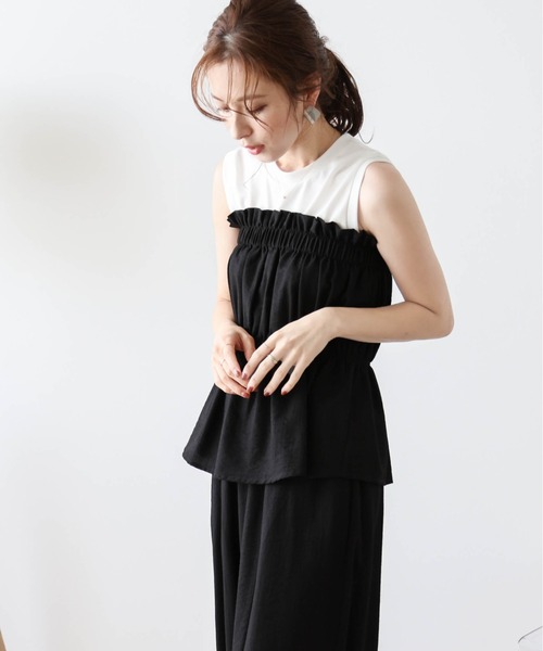 AMELY(エミリー)の「ギャザーベアトップセットアップ(セットアップ・レディース・ベージュ/オリーブ/ブラック・フリー)」の4枚目の写真