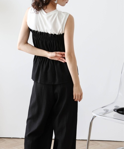 AMELY(エミリー)の「ギャザーベアトップセットアップ(セットアップ・レディース・ベージュ/オリーブ/ブラック・フリー)」の5枚目の写真