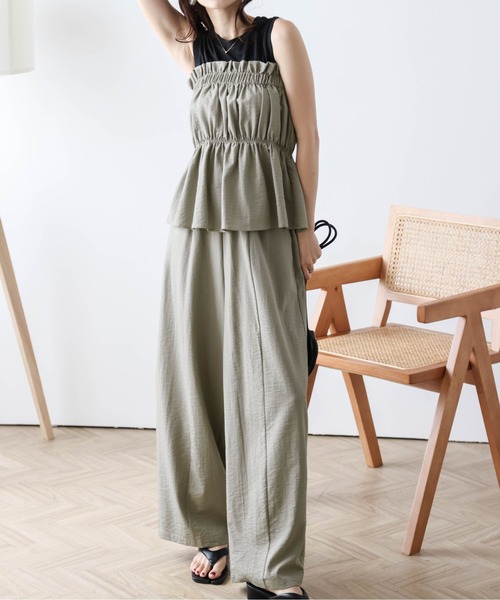 AMELY(エミリー)の「ギャザーベアトップセットアップ(セットアップ・レディース・ベージュ/オリーブ/ブラック・フリー)」の20枚目の写真