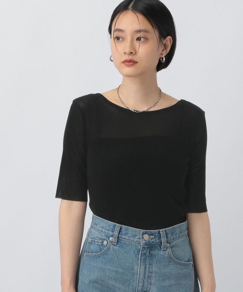 A part by（アパートバイ）の「ベロアプルオーバー_5分袖（Tシャツ/カットソー・レディース・ブラック/ライトグレー/ブルー/ボルドー・FREE）」の3枚目の写真