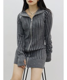 EVRIS | プレーティングリブダブルZIPニットワンピース(ワンピース)