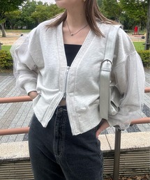 y/m by misato | 裏毛×チュールZIPカーディガン(カーディガン/ボレロ)