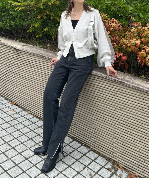 y/m by misato（イムバイミサト）の「裏毛×チュールZIPカーディガン（カーディガン/ボレロ・レディース・ライトグレー/ブラック・FREE）」の10枚目の写真