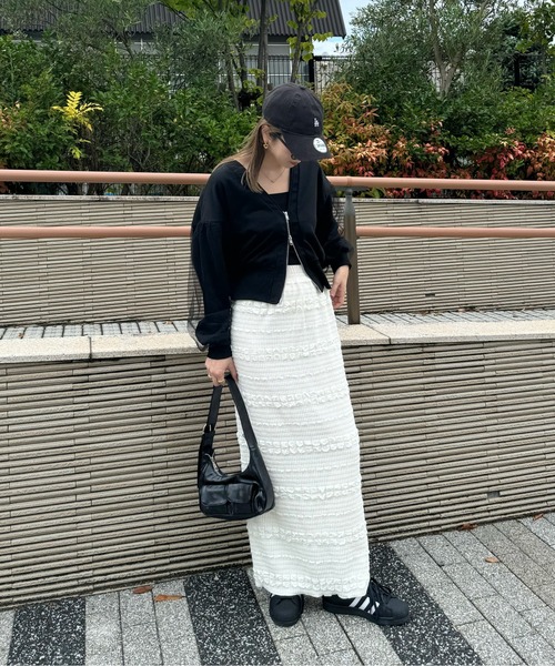 y/m by misato（イムバイミサト）の「裏毛×チュールZIPカーディガン（カーディガン/ボレロ・レディース・ライトグレー/ブラック・FREE）」の11枚目の写真