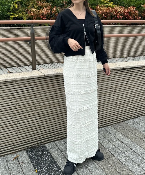 y/m by misato（イムバイミサト）の「裏毛×チュールZIPカーディガン（カーディガン/ボレロ・レディース・ライトグレー/ブラック・FREE）」の12枚目の写真