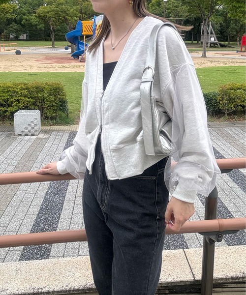 y/m by misato（イムバイミサト）の「裏毛×チュールZIPカーディガン（カーディガン/ボレロ・レディース・ライトグレー/ブラック・FREE）」の19枚目の写真