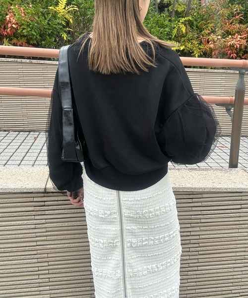 y/m by misato（イムバイミサト）の「裏毛×チュールZIPカーディガン（カーディガン/ボレロ・レディース・ライトグレー/ブラック・FREE）」の7枚目の写真