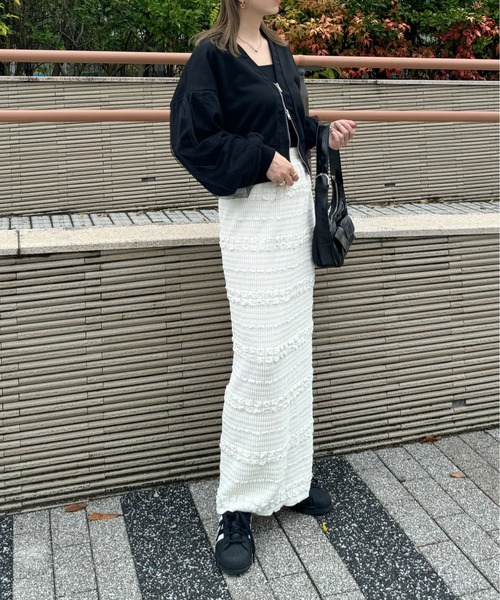 y/m by misato（イムバイミサト）の「裏毛×チュールZIPカーディガン（カーディガン/ボレロ・レディース・ライトグレー/ブラック・FREE）」の13枚目の写真