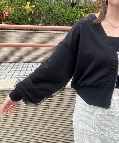 y/m by misato（イムバイミサト）の「裏毛×チュールZIPカーディガン（カーディガン/ボレロ・レディース・ライトグレー/ブラック・FREE）」の8枚目の写真