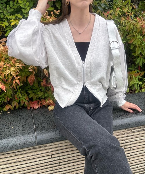 y/m by misato（イムバイミサト）の「裏毛×チュールZIPカーディガン（カーディガン/ボレロ・レディース・ライトグレー/ブラック・FREE）」の18枚目の写真