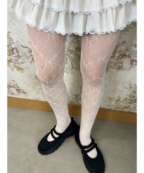 PHILLY（フィリー）の「【PHILLY】レースタイツ（タイツ/ストッキング・レディース・アイボリー/ブラック/ホワイト・FREE）」の2枚目の写真