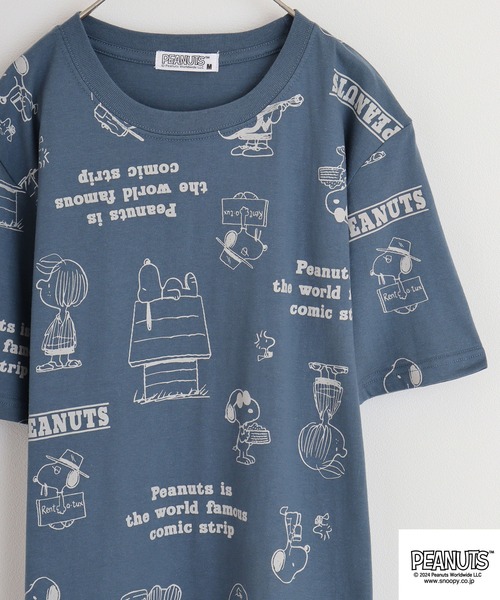 PEANUTS（ピーナッツ）の「PEANUTS 天竺総柄 半袖Tシャツ（Tシャツ/カットソー・メンズ・ライトピンク/オートミール/チャコール/ダークブルー/オフホワイト/ライトカーキ・M/L/LL）」の5枚目の写真