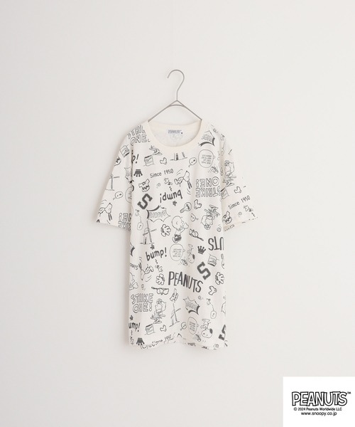 PEANUTS（ピーナッツ）の「PEANUTS 天竺総柄 半袖Tシャツ（Tシャツ/カットソー・メンズ・ライトピンク/オートミール/チャコール/ダークブルー/オフホワイト/ライトカーキ・M/L/LL）」の15枚目の写真
