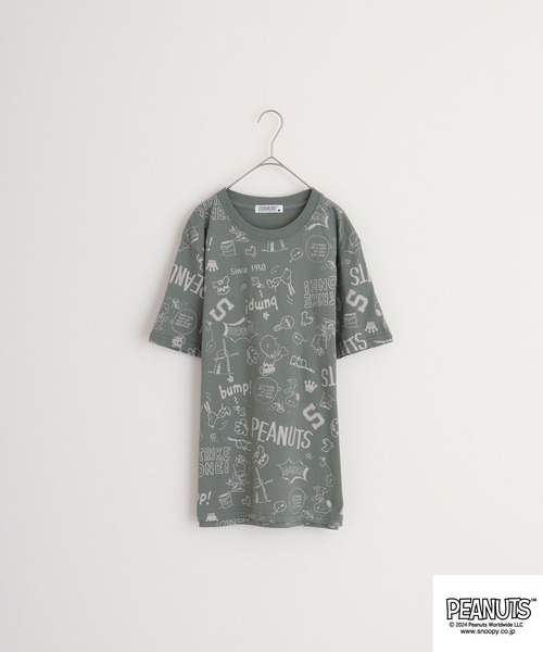 PEANUTS（ピーナッツ）の「PEANUTS 天竺総柄 半袖Tシャツ（Tシャツ/カットソー・メンズ・ライトピンク/オートミール/チャコール/ダークブルー/オフホワイト/ライトカーキ・M/L/LL）」の13枚目の写真