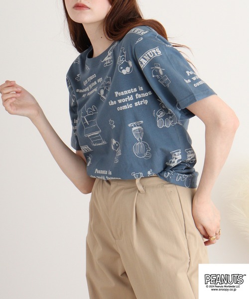 PEANUTS（ピーナッツ）の「PEANUTS 天竺総柄 半袖Tシャツ（Tシャツ/カットソー・メンズ・ライトピンク/オートミール/チャコール/ダークブルー/オフホワイト/ライトカーキ・M/L/LL）」の21枚目の写真