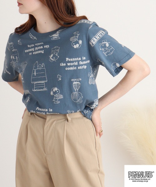 PEANUTS（ピーナッツ）の「PEANUTS 天竺総柄 半袖Tシャツ（Tシャツ/カットソー・メンズ・ライトピンク/オートミール/チャコール/ダークブルー/オフホワイト/ライトカーキ・M/L/LL）」の22枚目の写真