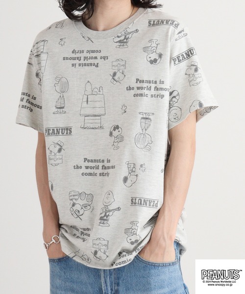 PEANUTS（ピーナッツ）の「PEANUTS 天竺総柄 半袖Tシャツ（Tシャツ/カットソー・メンズ・ライトピンク/オートミール/チャコール/ダークブルー/オフホワイト/ライトカーキ・M/L/LL）」の16枚目の写真